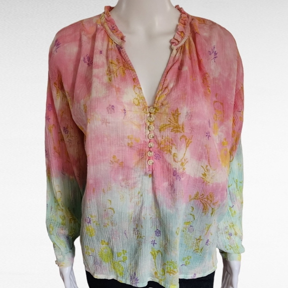 Anthropologie Pilcro Tavi Tie Dye Floral Gauze Blouse Size Small - Picture 4 of 12